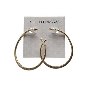 St. Thomas Gold Tone Hammered Metal Twist Hoop Earrings NWTs